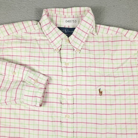 Ralph Lauren Shirt Mens 17.5 Red Green Check Dress Button Up Long Sleeve - Picture 2 of 7